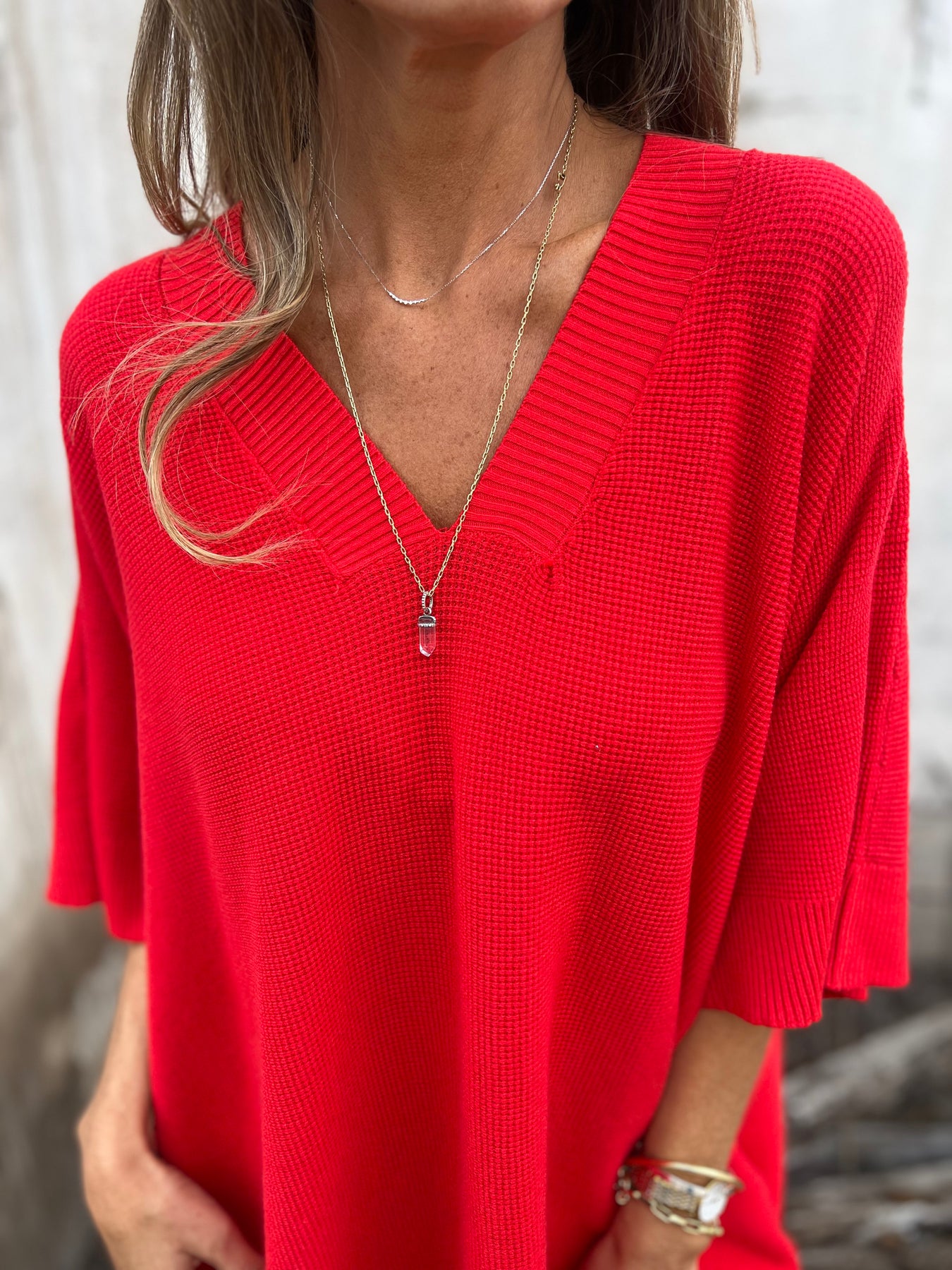 V-neck Bat Sleeve Baggy Top