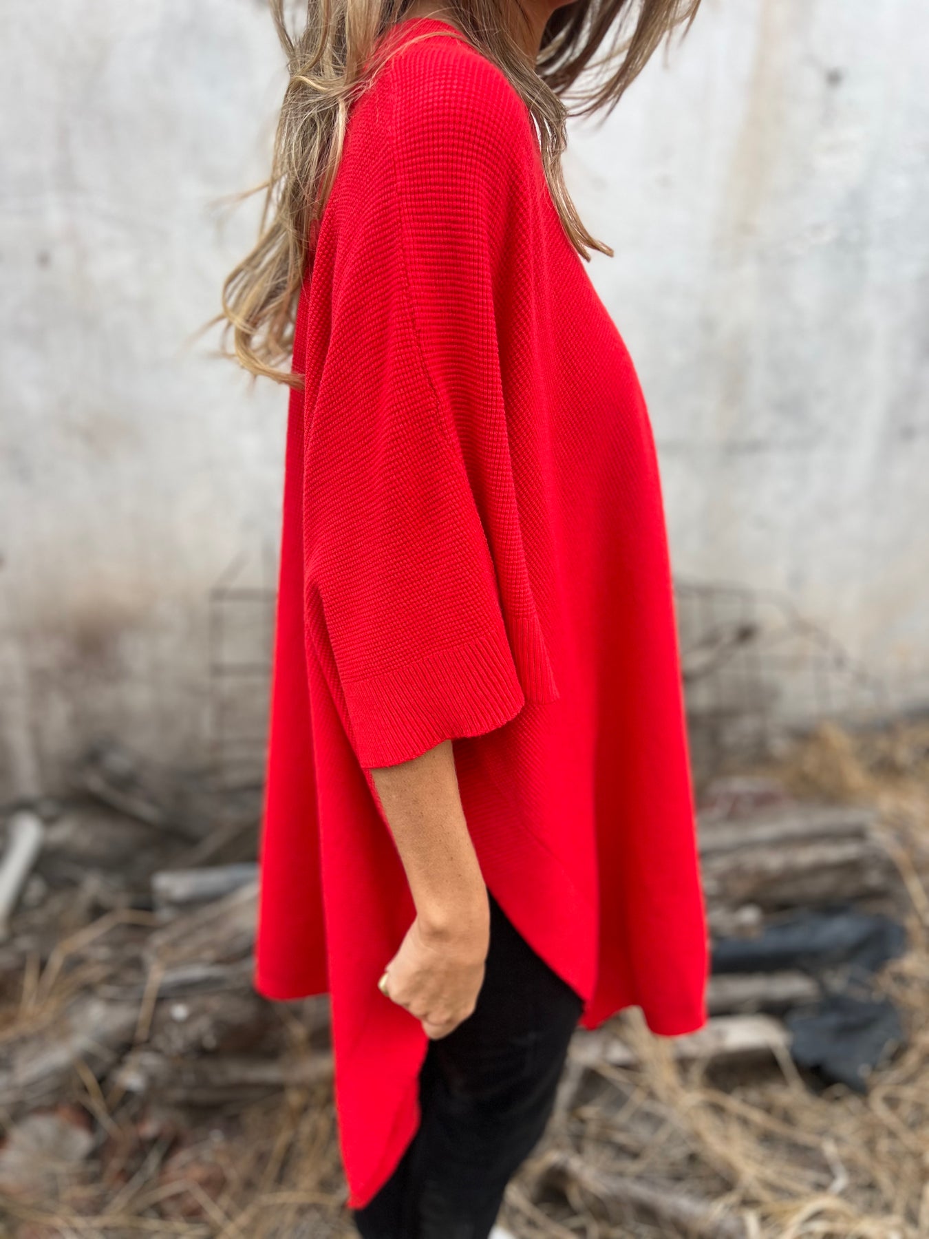 V-neck Bat Sleeve Baggy Top