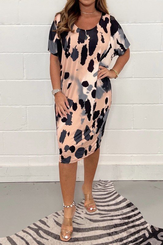 Round Neck Loose Casual Leopard Print Dress