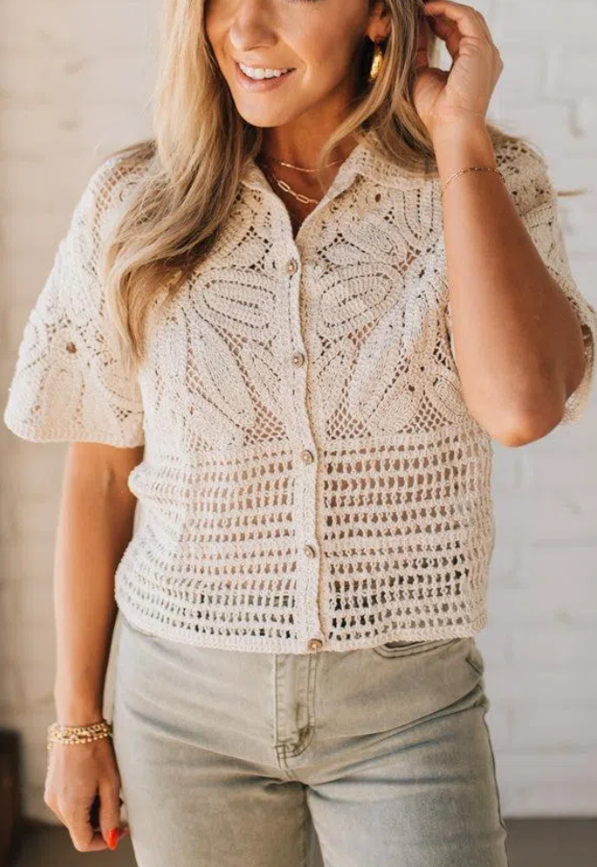 Multi Weave Button Front Top