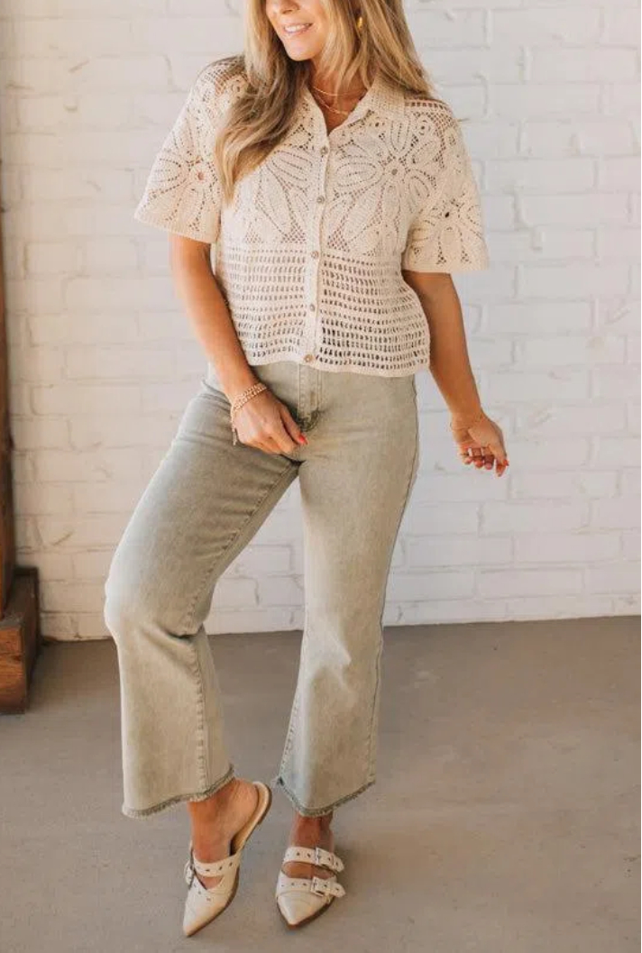 Multi Weave Button Front Top