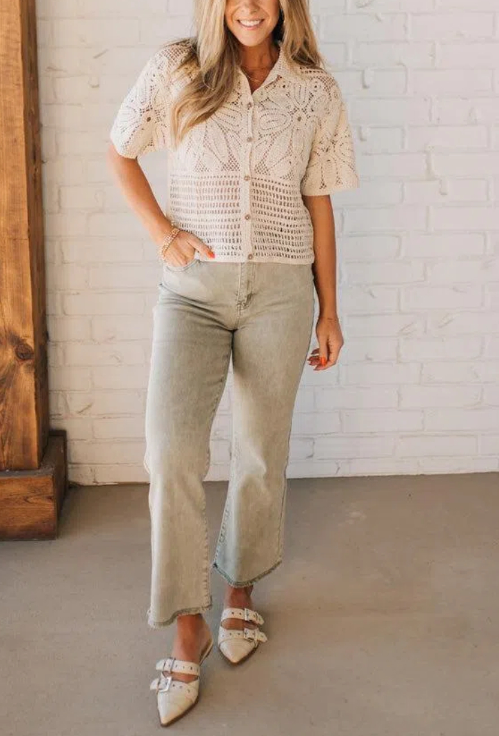 Multi Weave Button Front Top