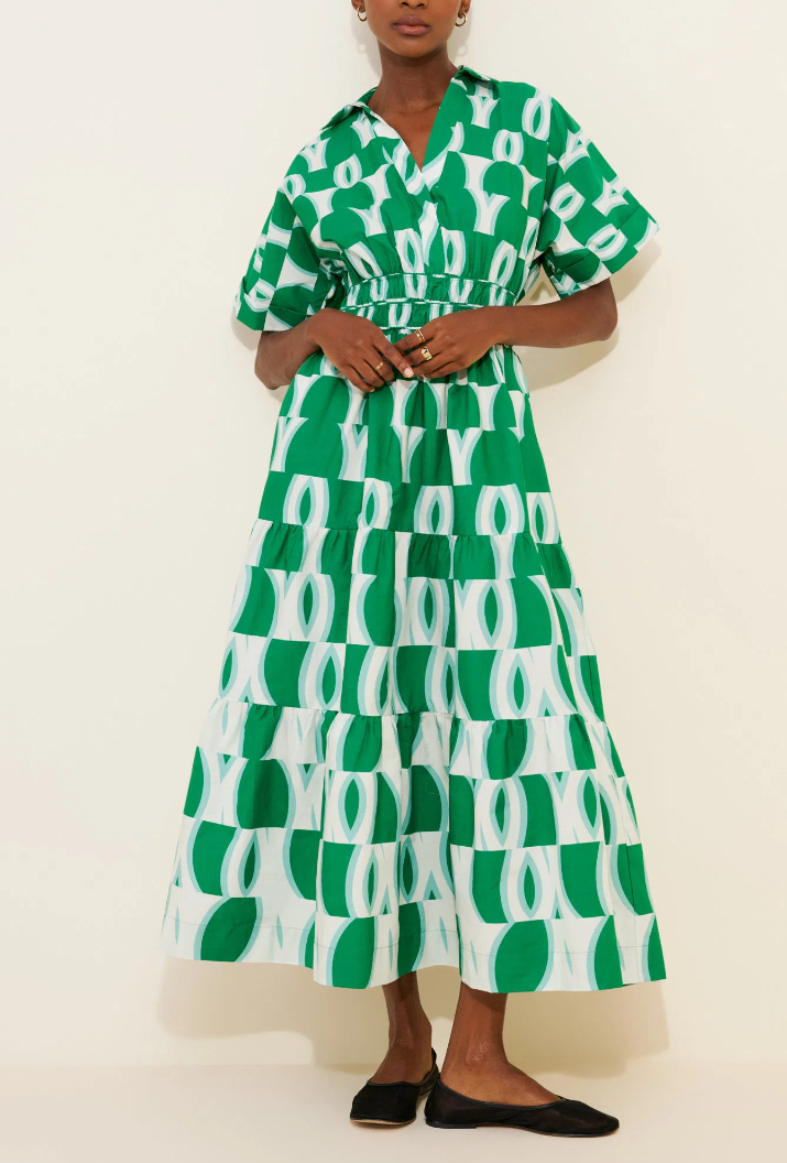V-Neck Tiered Midi Shirt Dress