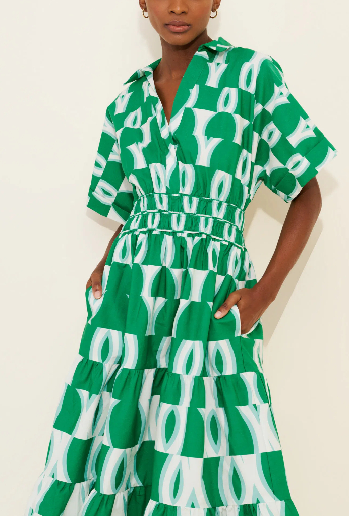 V-Neck Tiered Midi Shirt Dress