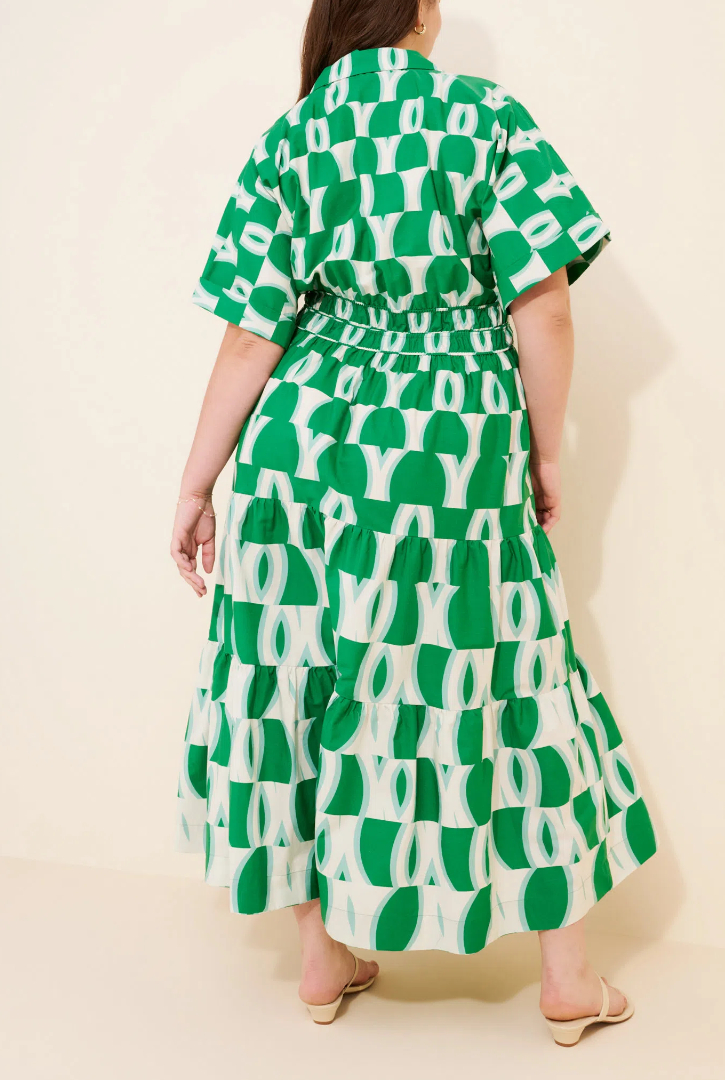 V-Neck Tiered Midi Shirt Dress