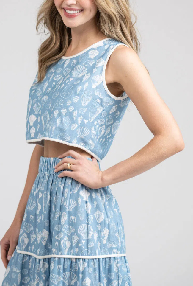 Sleeveless Shell Print Dress Suit