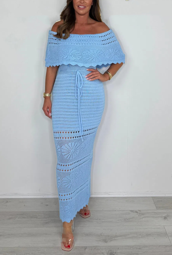 Crochet Off Shoulder Bardot Maxi Dress