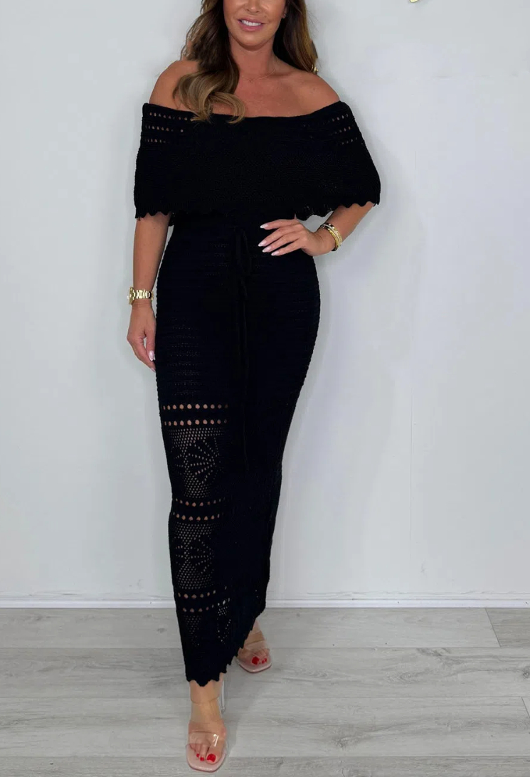 Crochet Off Shoulder Bardot Maxi Dress