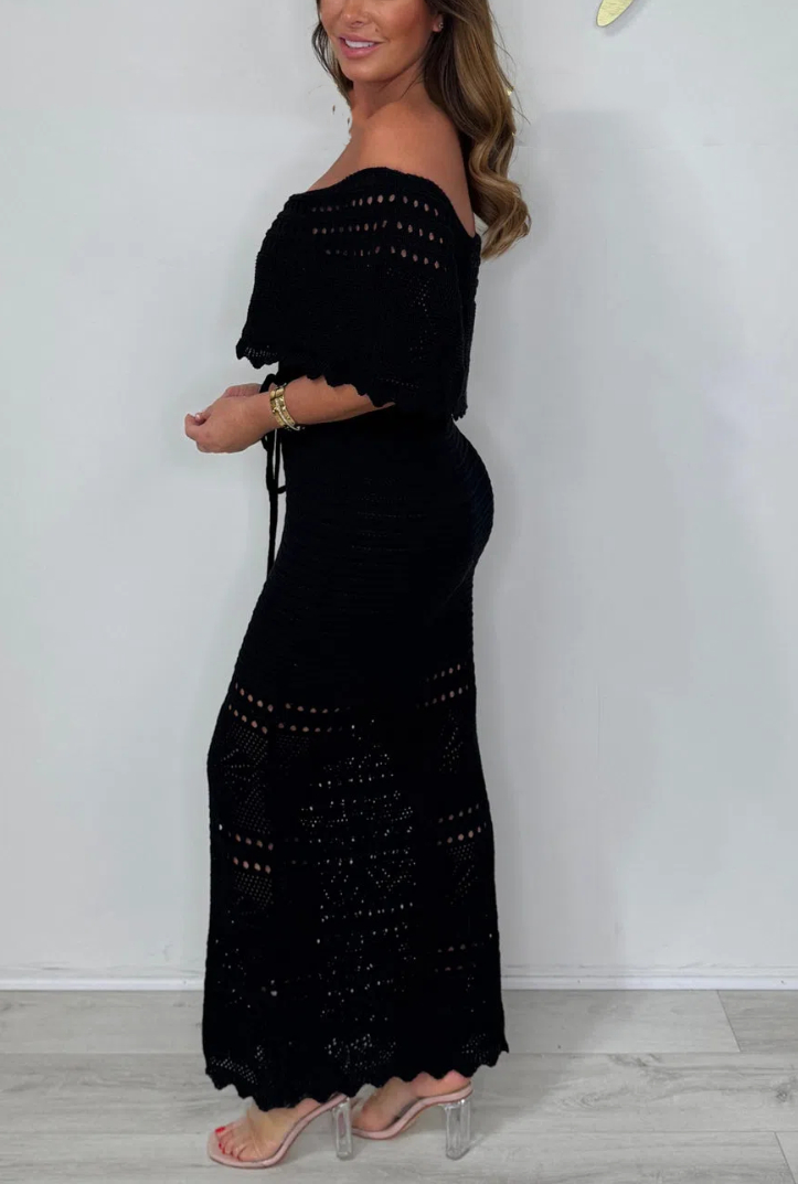Crochet Off Shoulder Bardot Maxi Dress