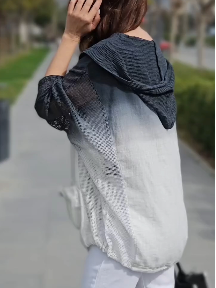 Women's Hooded Button Gradient Printed Casual Blouse