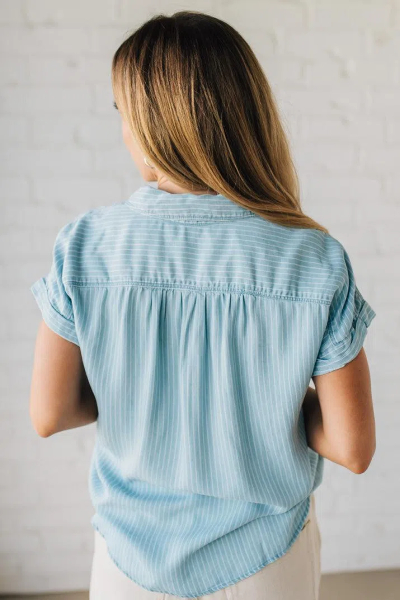 Striped Tencel Button Front Top