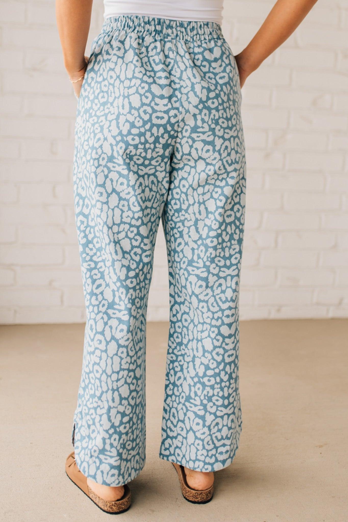 Leopard Washed Denim Drawstring Pants