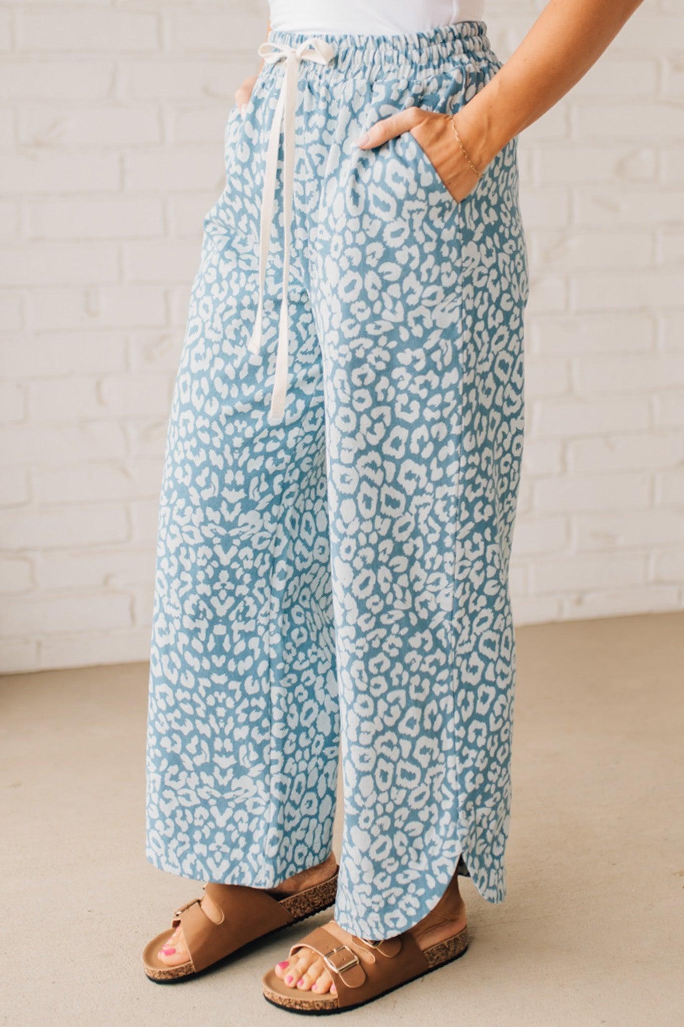 Leopard Washed Denim Drawstring Pants