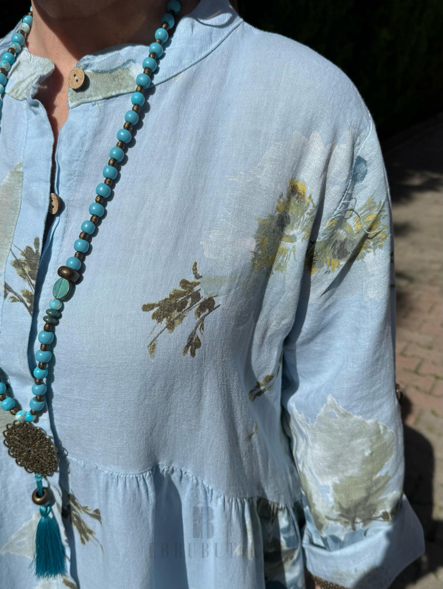 Floral Button Long Sleeve Linen Dress