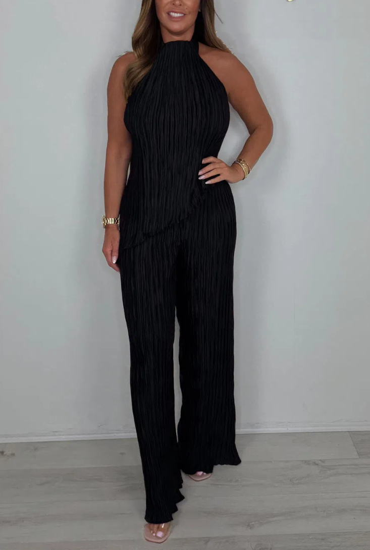 Crinkle Halter Neck Backless Asymmetric Trouser Co-ord