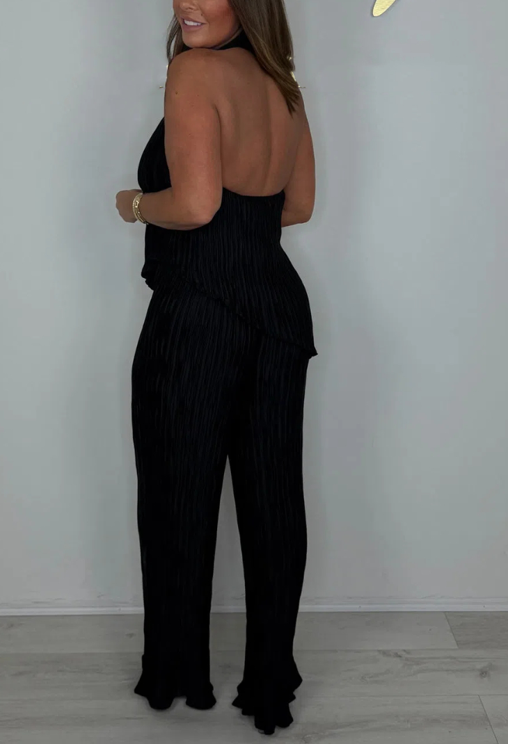 Crinkle Halter Neck Backless Asymmetric Trouser Co-ord