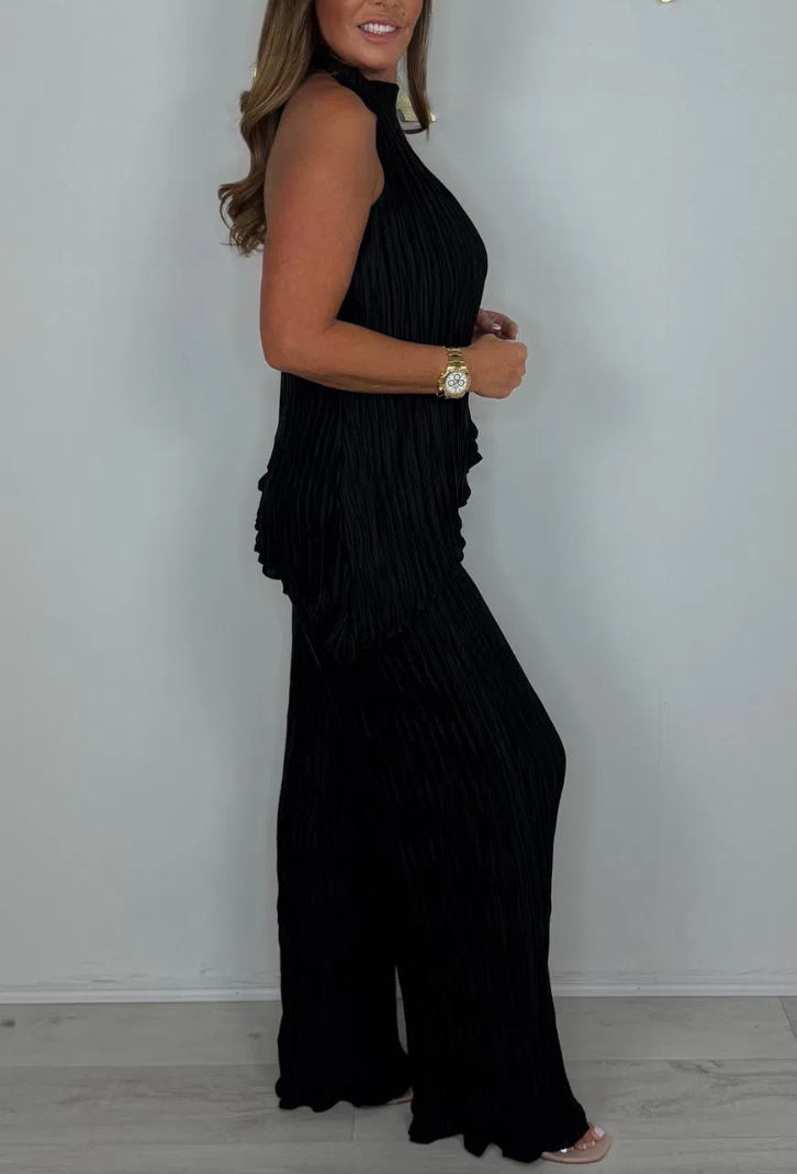 Crinkle Halter Neck Backless Asymmetric Trouser Co-ord