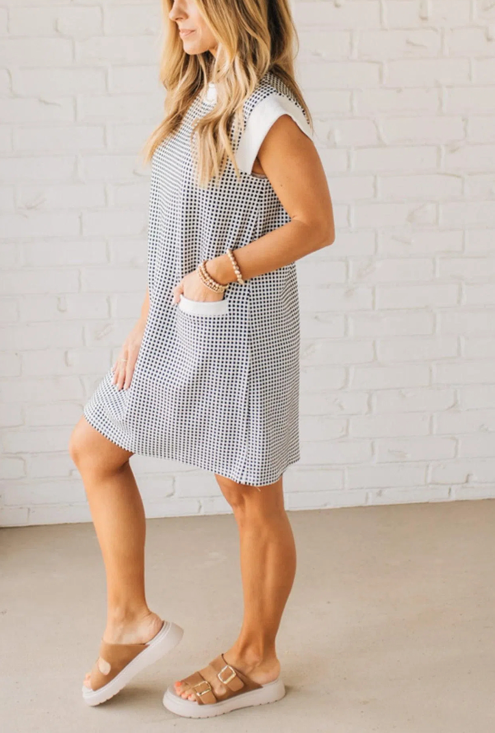 Tiny Check Contrast Shift Dress