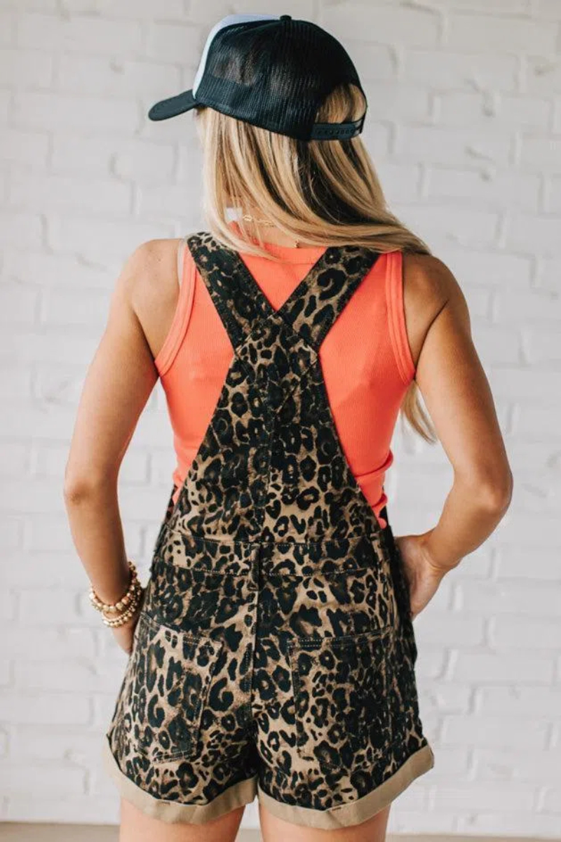 Stretch Leopard Short Overalls