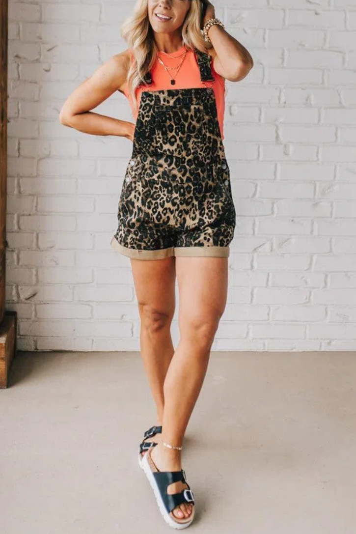 Stretch Leopard Short Overalls