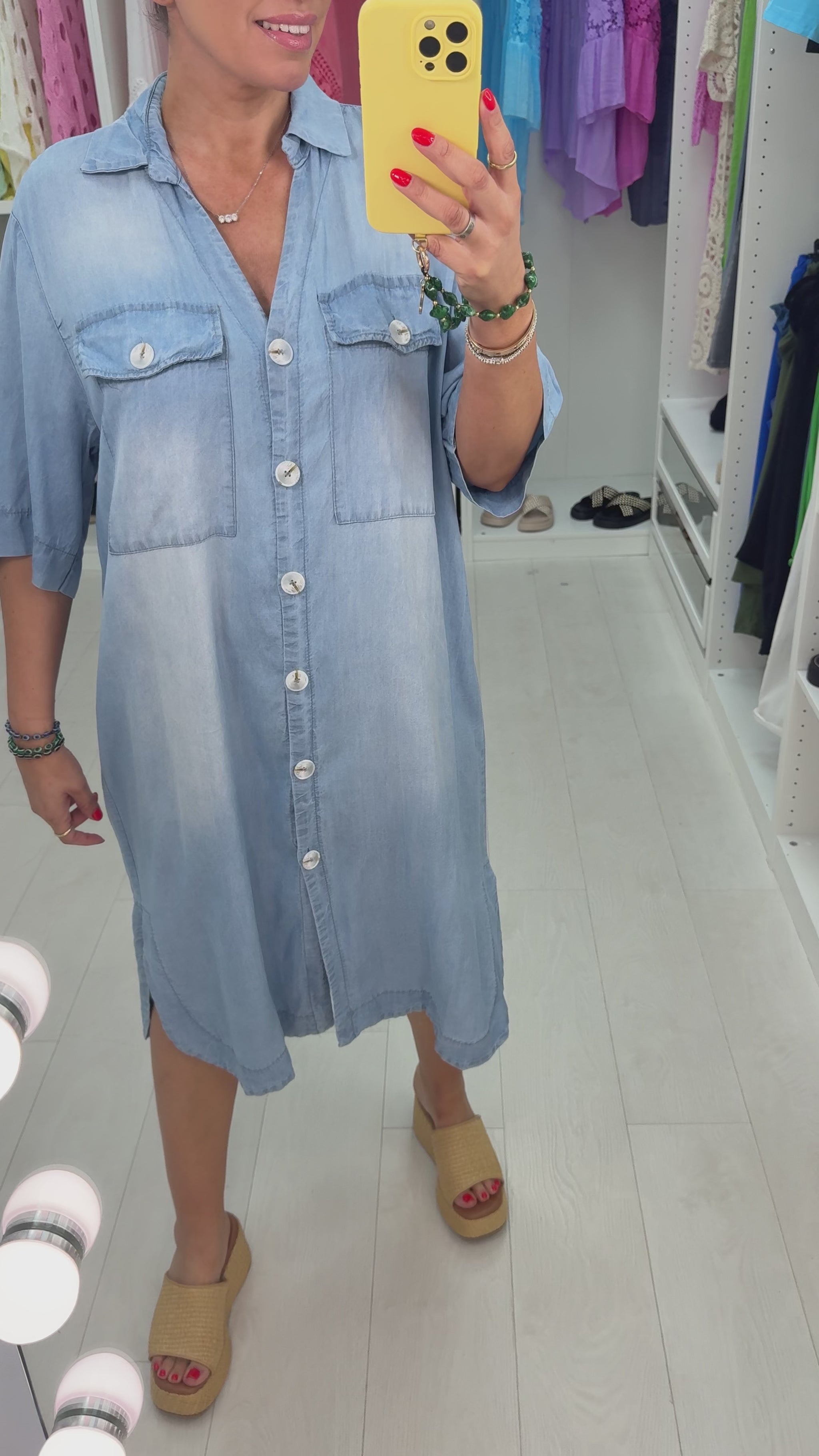 Denim Button Front Loose Fit Maxi Shirt Dress