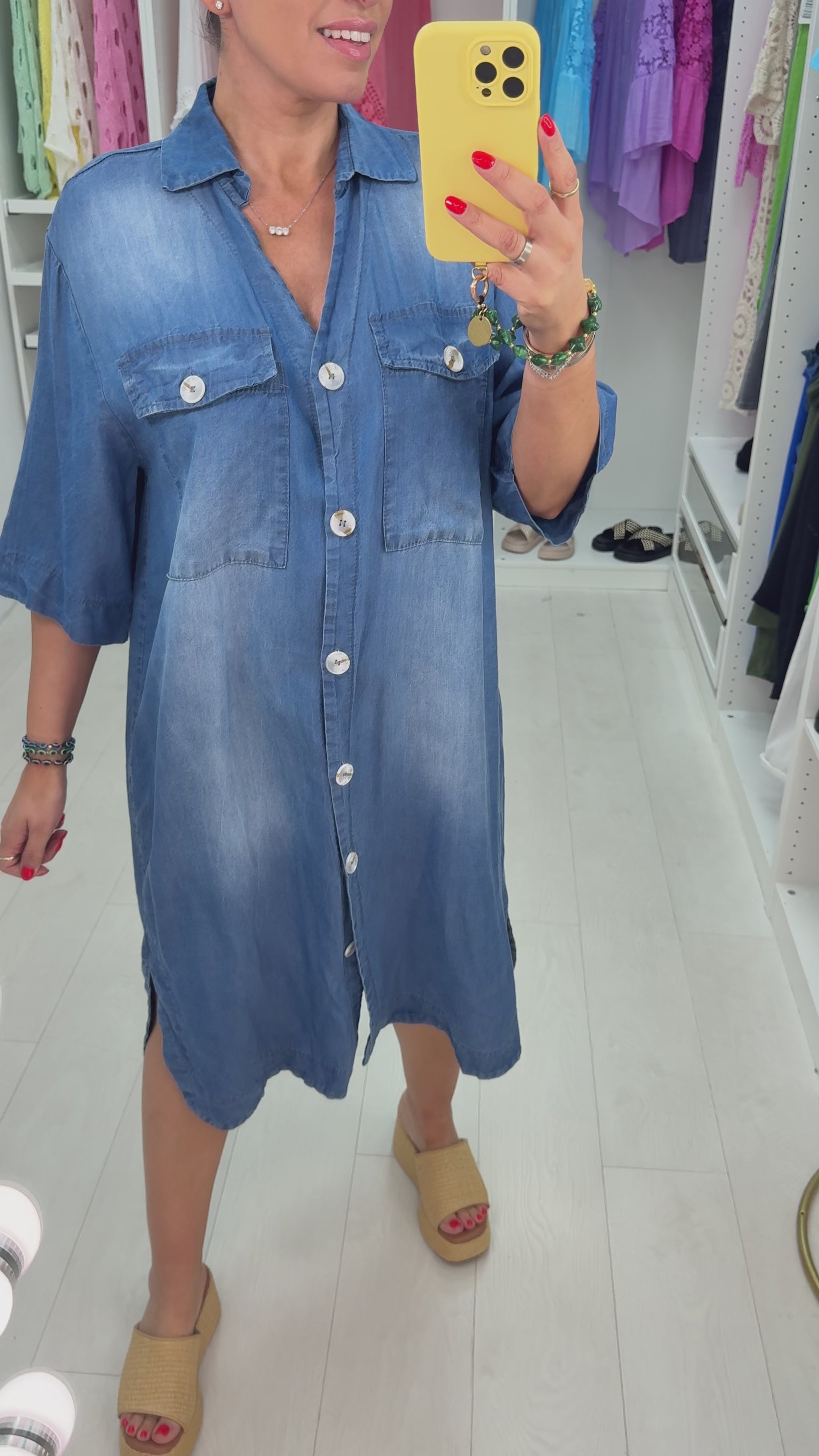 Denim Button Front Loose Fit Maxi Shirt Dress