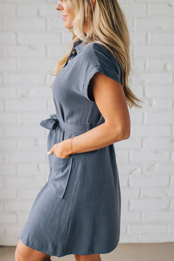 Linen Blend Solid Shirt Dress