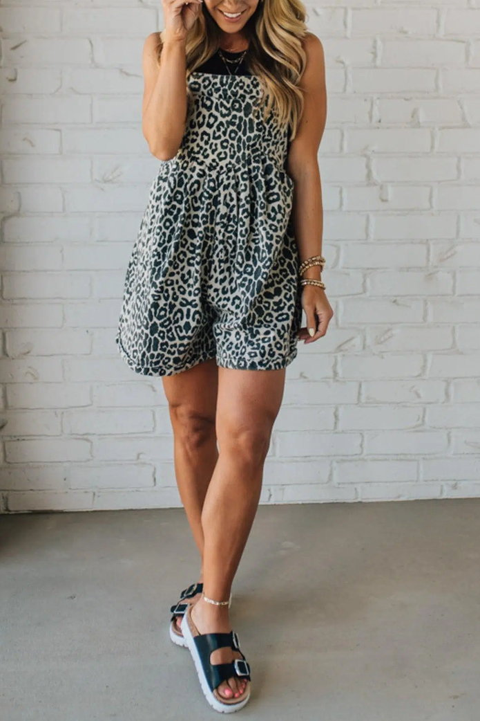 Leopard Wash Denim Shortalls