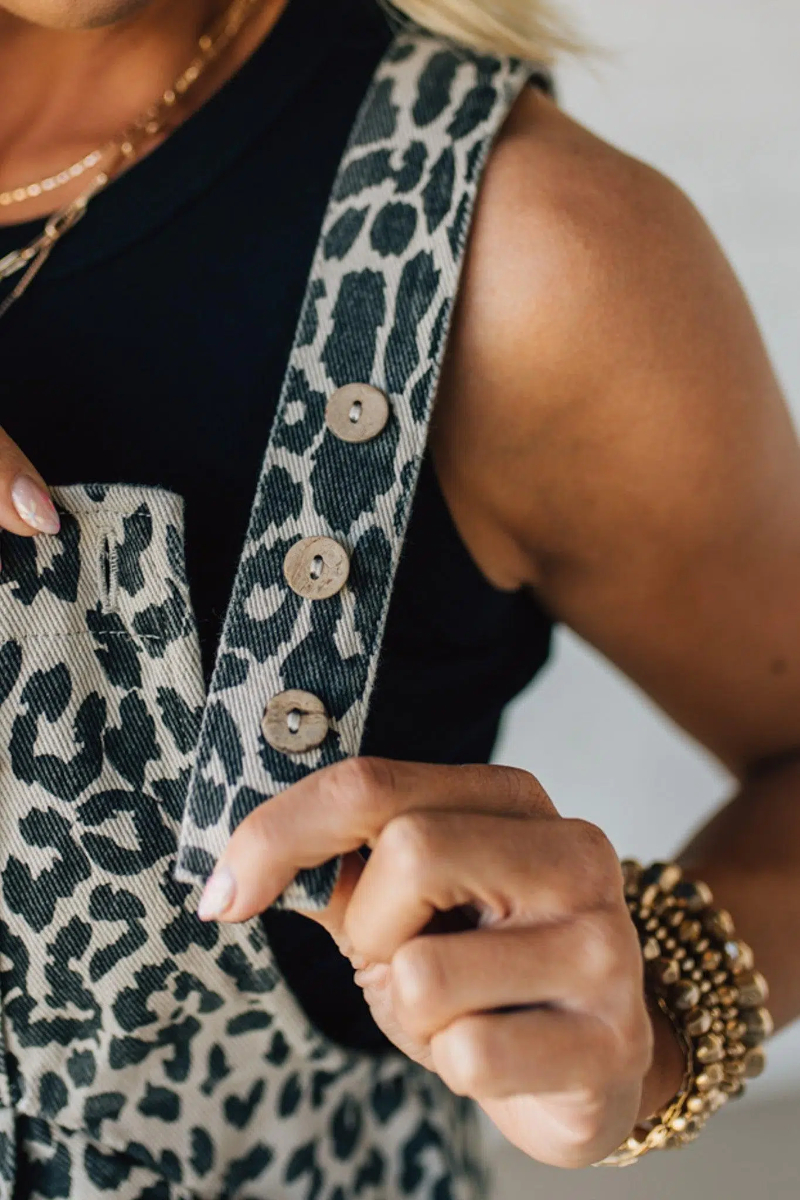 Leopard Wash Denim Shortalls