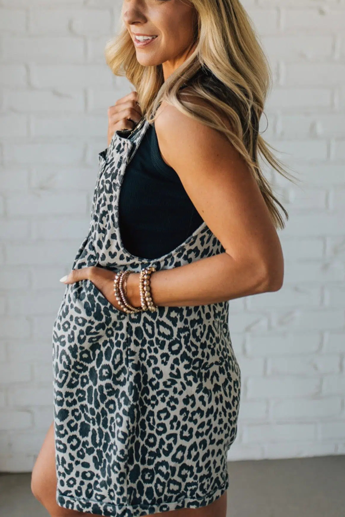 Leopard Wash Denim Shortalls