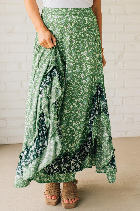 Double Side Slit Ruffled Maxi Skirt