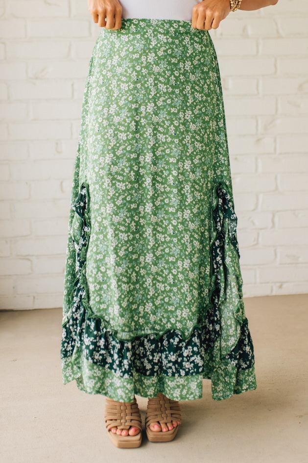 Double Side Slit Ruffled Maxi Skirt
