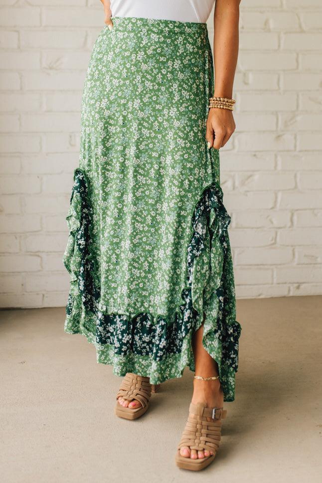 Double Side Slit Ruffled Maxi Skirt