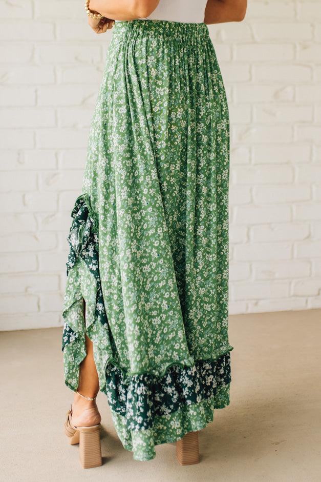 Double Side Slit Ruffled Maxi Skirt