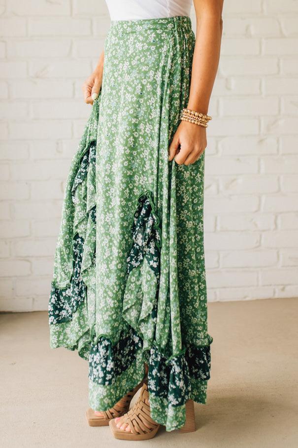 Double Side Slit Ruffled Maxi Skirt