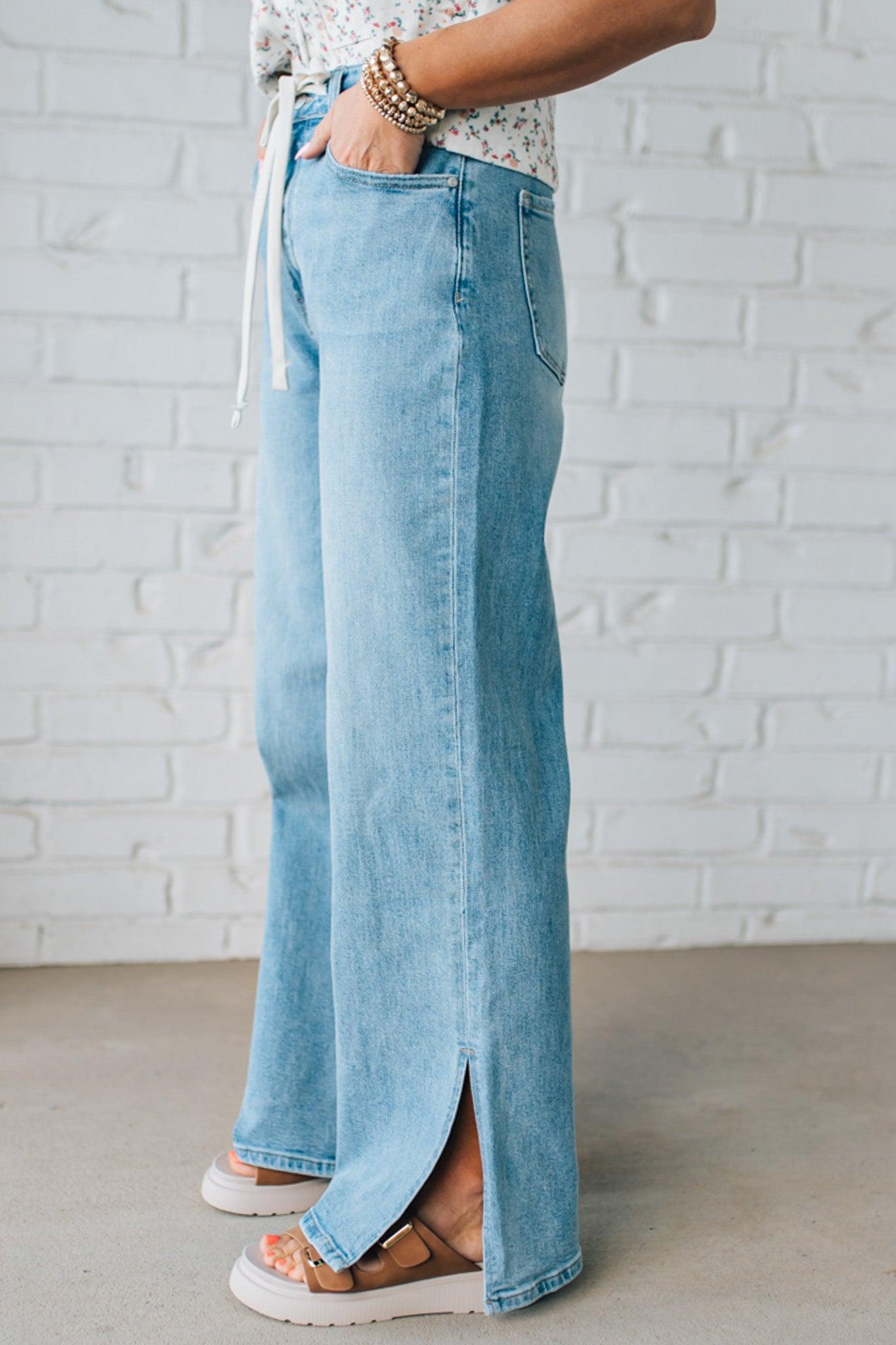 Sisiney Side Slit High Rise Drawstring Jeans