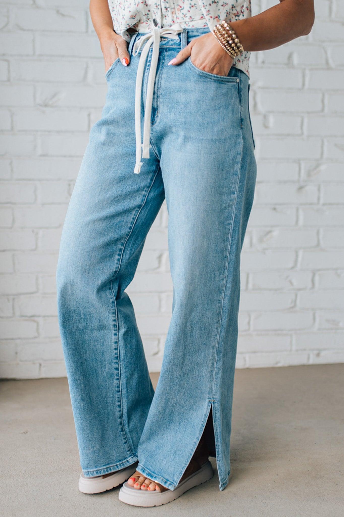 Sisiney Side Slit High Rise Drawstring Jeans