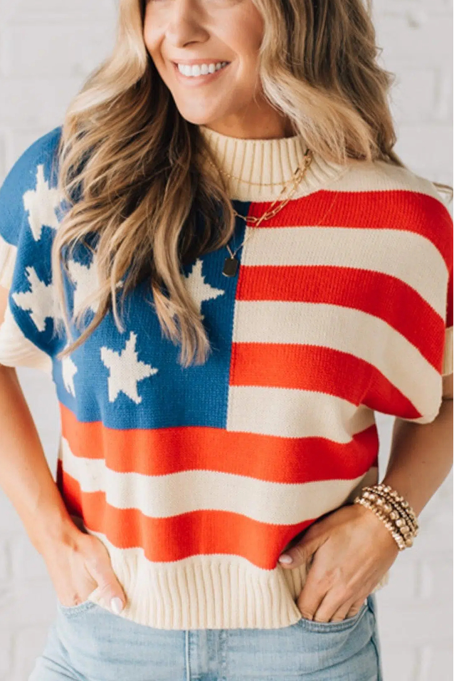 Woven Mock Neck Americana Sweater