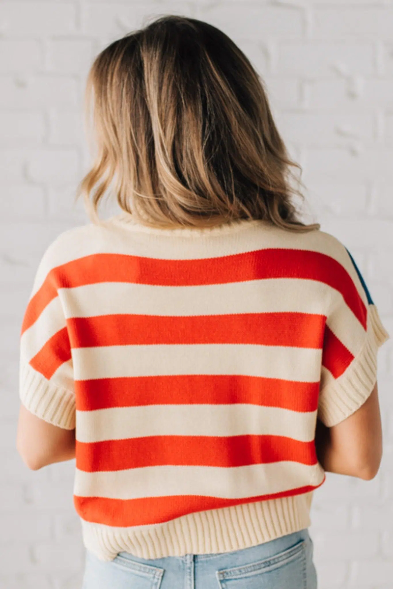 Woven Mock Neck Americana Sweater