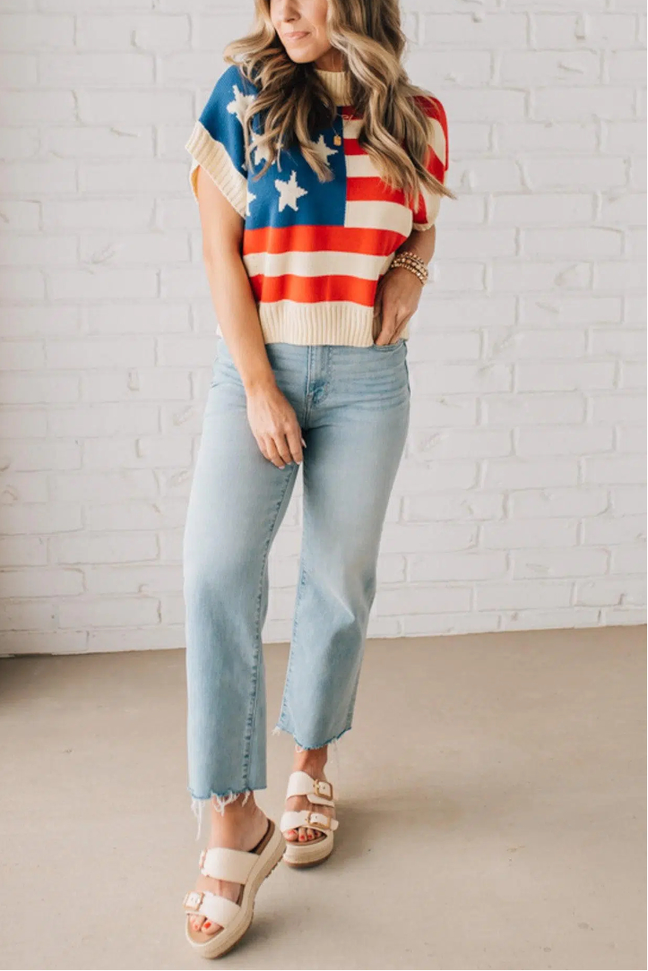 Woven Mock Neck Americana Sweater