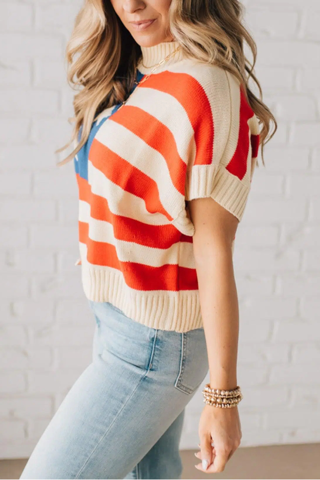 Woven Mock Neck Americana Sweater
