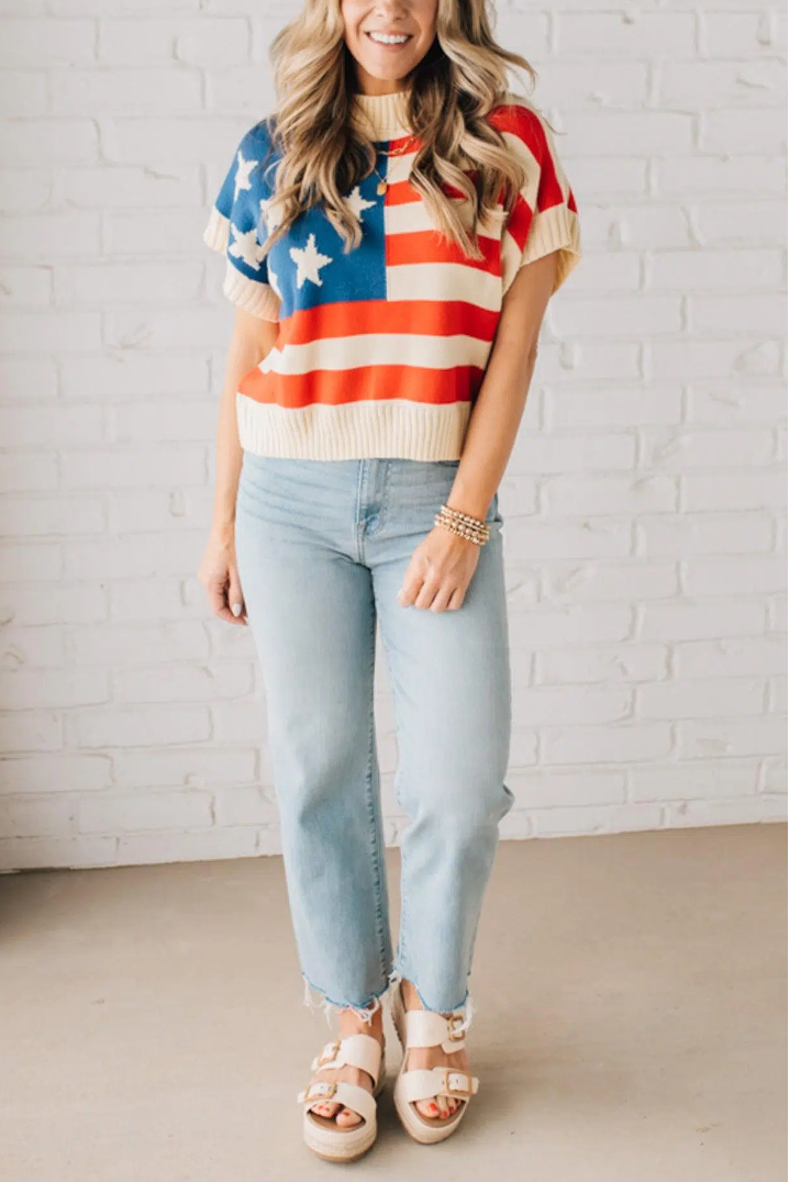 Woven Mock Neck Americana Sweater