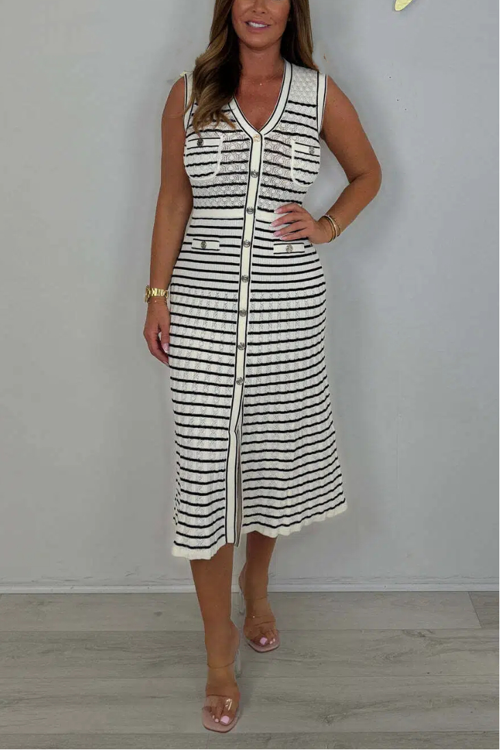 Crochet Silver Hardware V-Neck Midi Skater Dress With Cropped Sleeve Cardigan