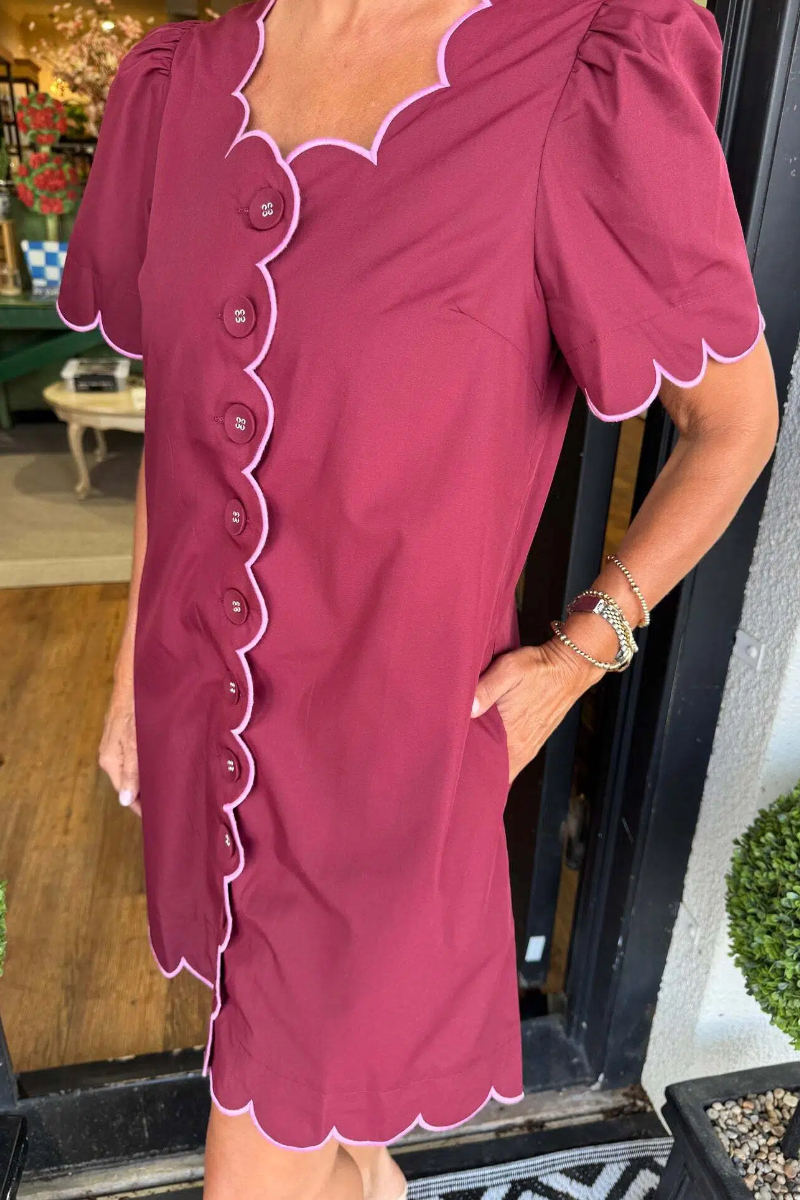 Wavy-edge Buttoned Dress