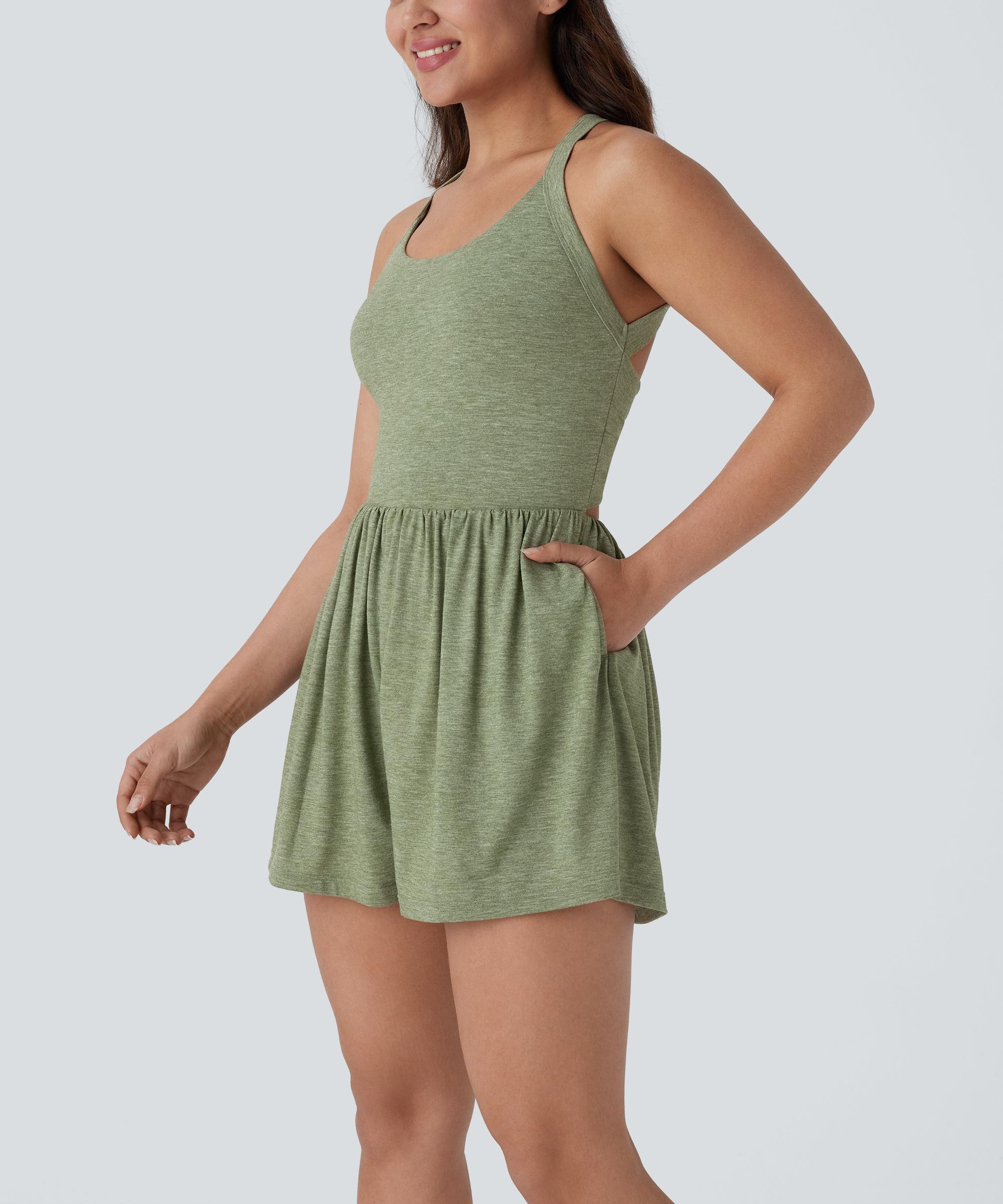 Backless Twisted Side Pocket 2-in-1 Resort Playsuits
