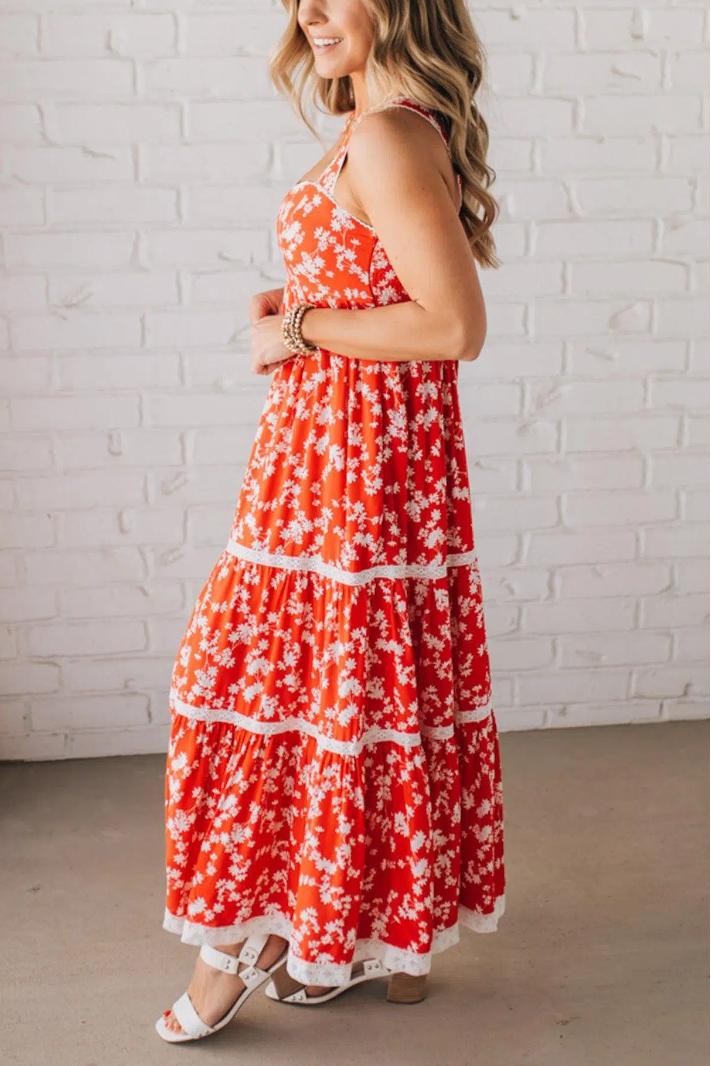 Sweetheart Trimmed Tiered Midi Dress