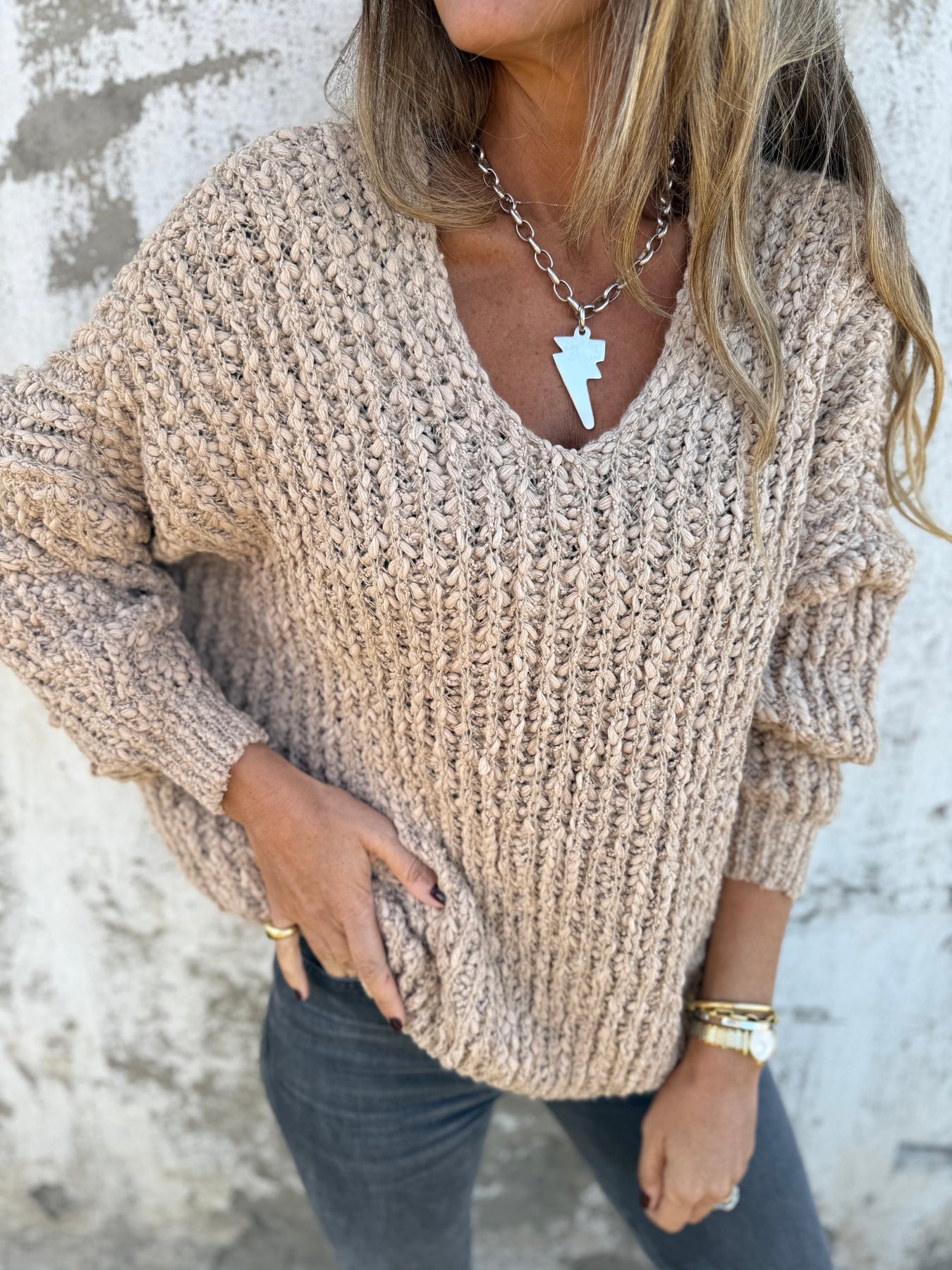 Lady's V-neck Knitted Sweater
