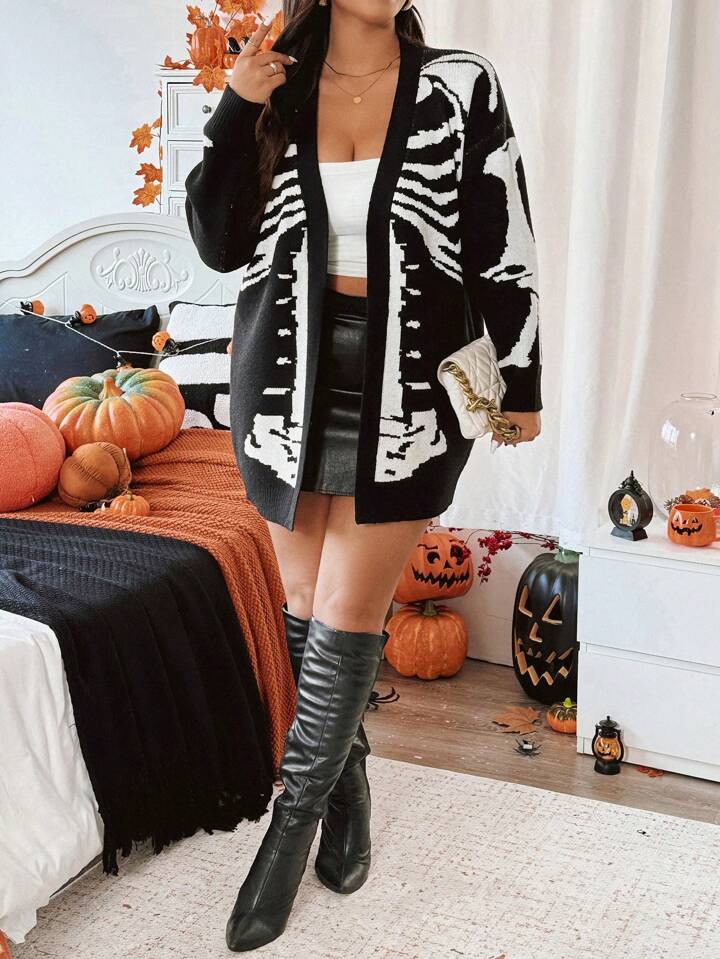 Women's Fall & Winter Halloween Skeleton Print Sweater