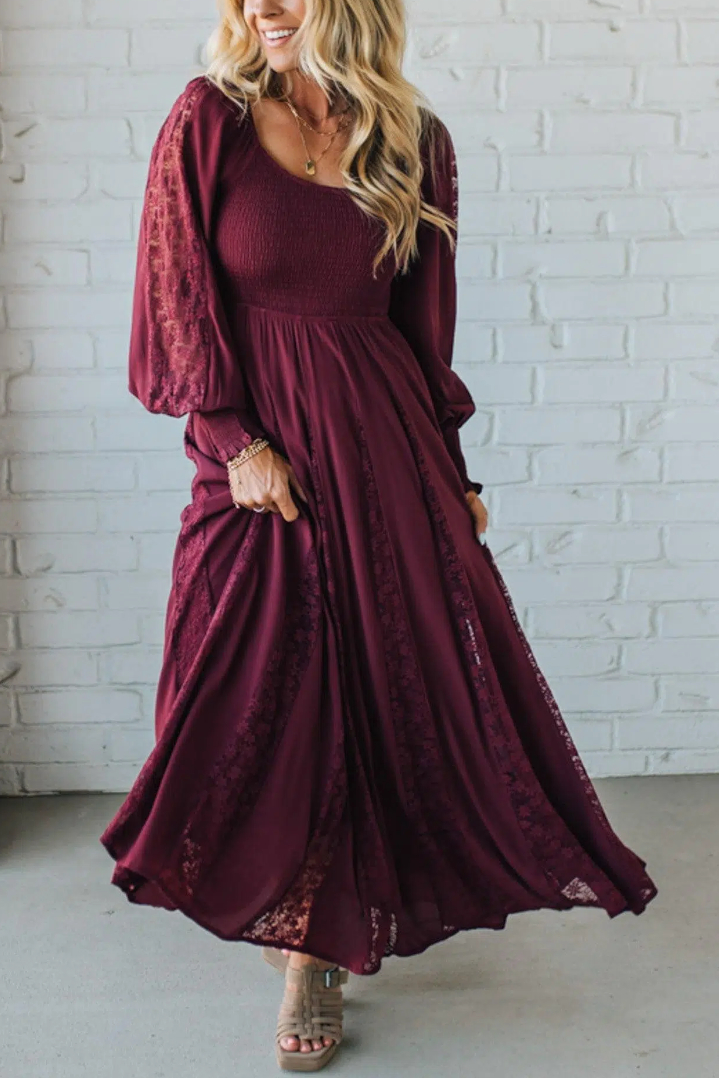 Livey Lace Insert Smocked Maxi Dress