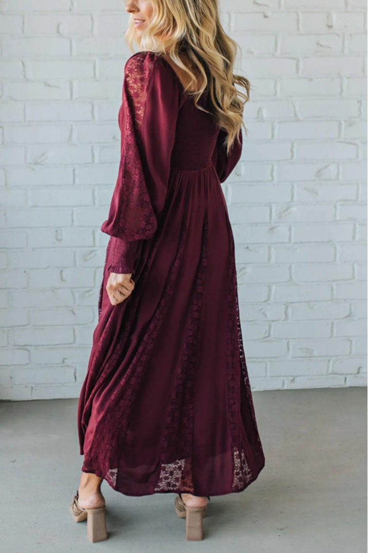 Livey Lace Insert Smocked Maxi Dress